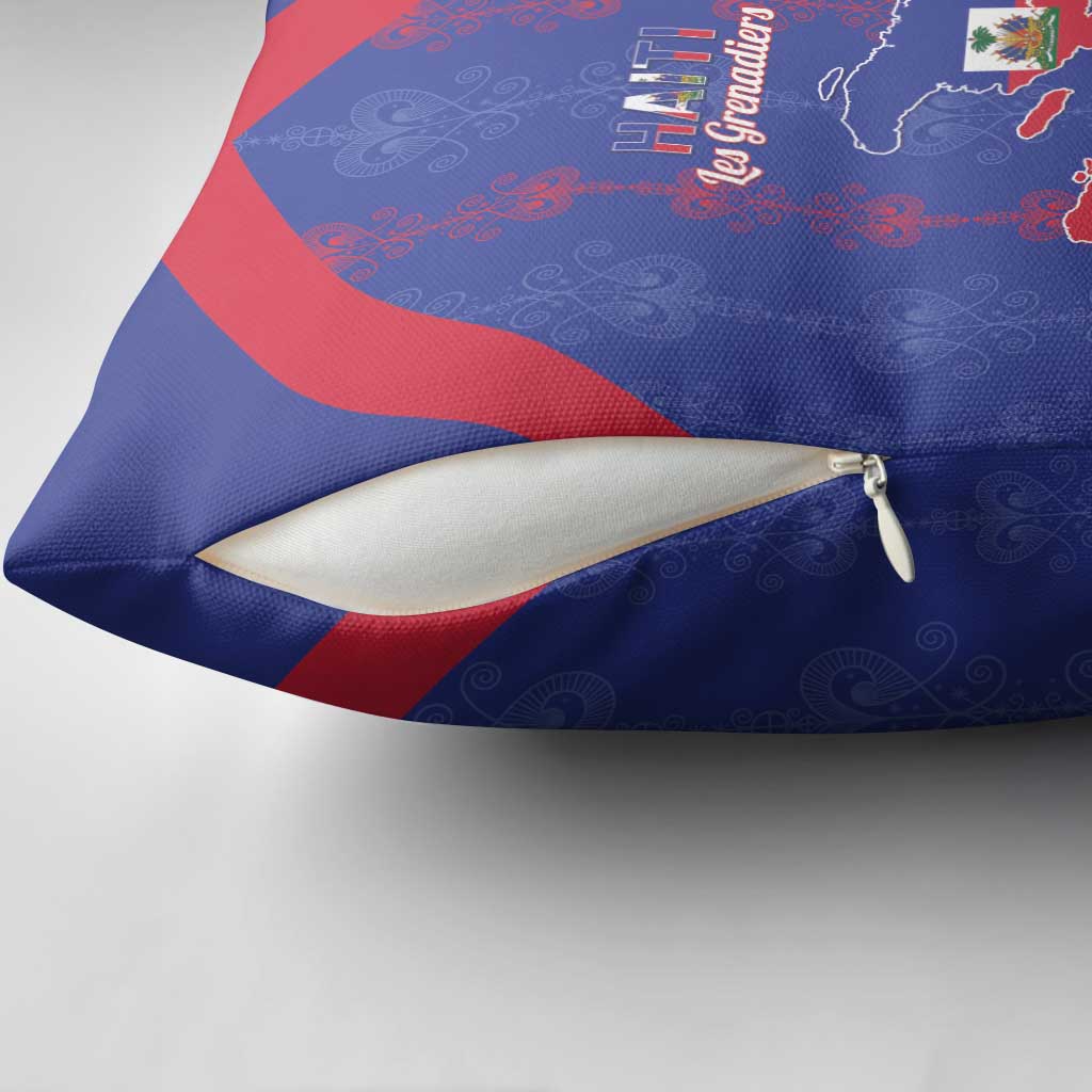 Haiti Football Pillow Cover Les Grenadiers Veve Vodou Blue