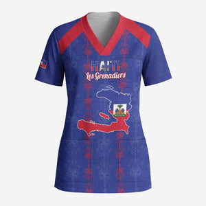 Custom Haiti Football Scrub Top Les Grenadiers Veve Vodou Blue - African Pride