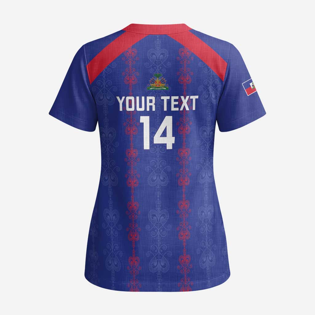 Custom Haiti Football Scrub Top Les Grenadiers Veve Vodou Blue - African Pride