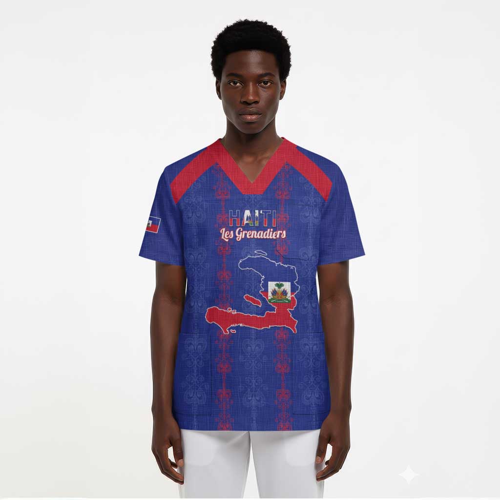 Custom Haiti Football Scrub Top Les Grenadiers Veve Vodou Blue - African Pride