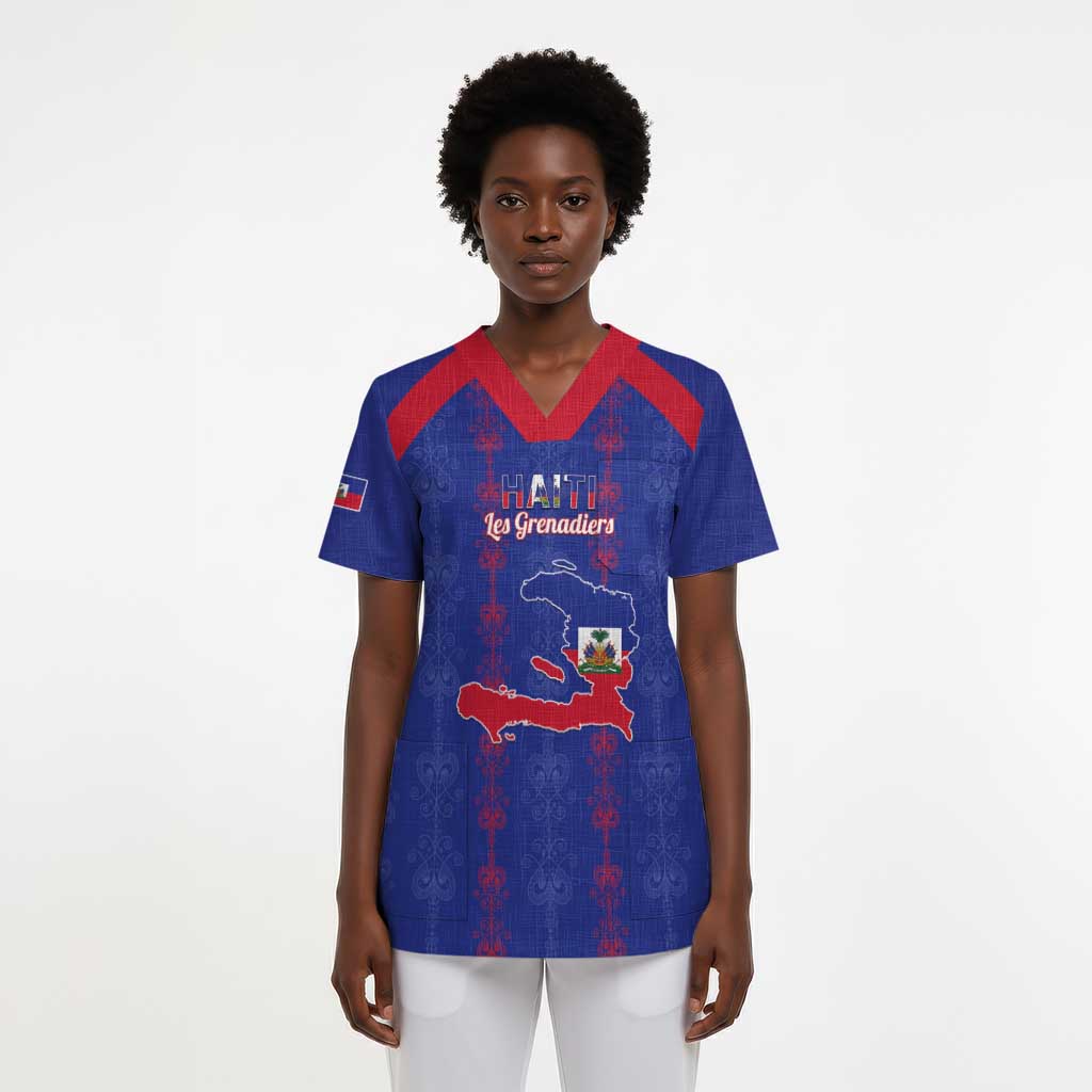 Custom Haiti Football Scrub Top Les Grenadiers Veve Vodou Blue - African Pride