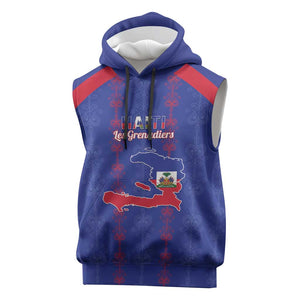 Custom Haiti Football Sleeveless Hoodie Les Grenadiers Veve Vodou Blue - African Pride