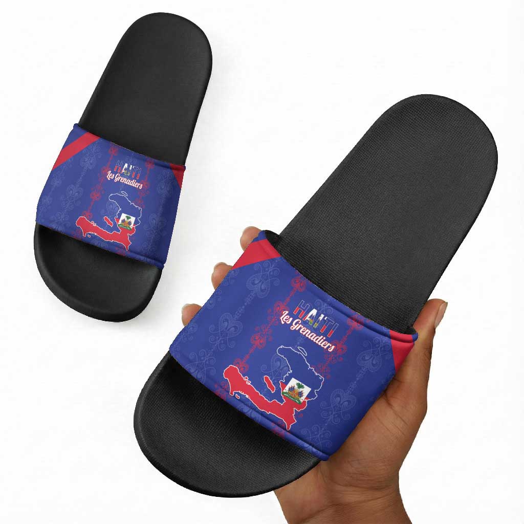 Haiti Football Slide Sandals Les Grenadiers Veve Vodou Blue