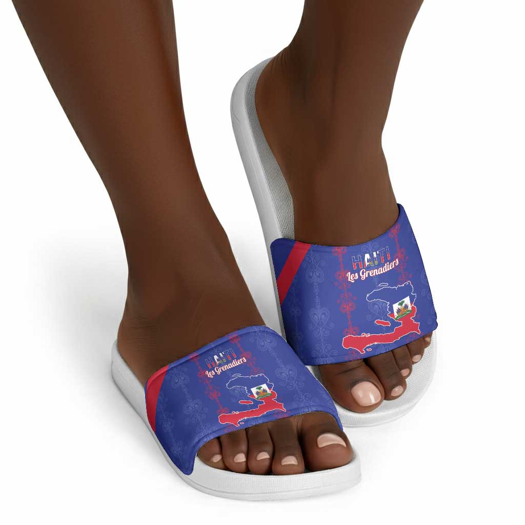 Haiti Football Slide Sandals Les Grenadiers Veve Vodou Blue
