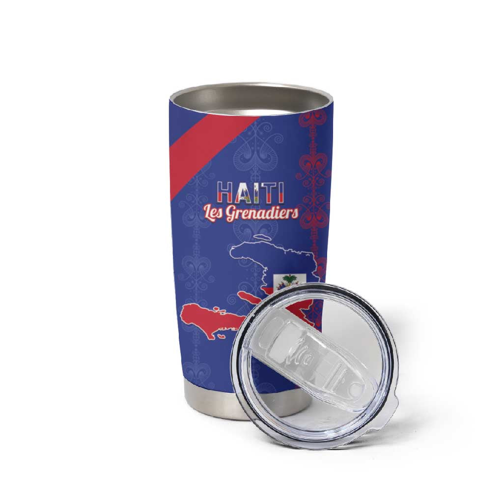Custom Haiti Football Tumbler Cup Les Grenadiers Veve Vodou Blue - African Pride