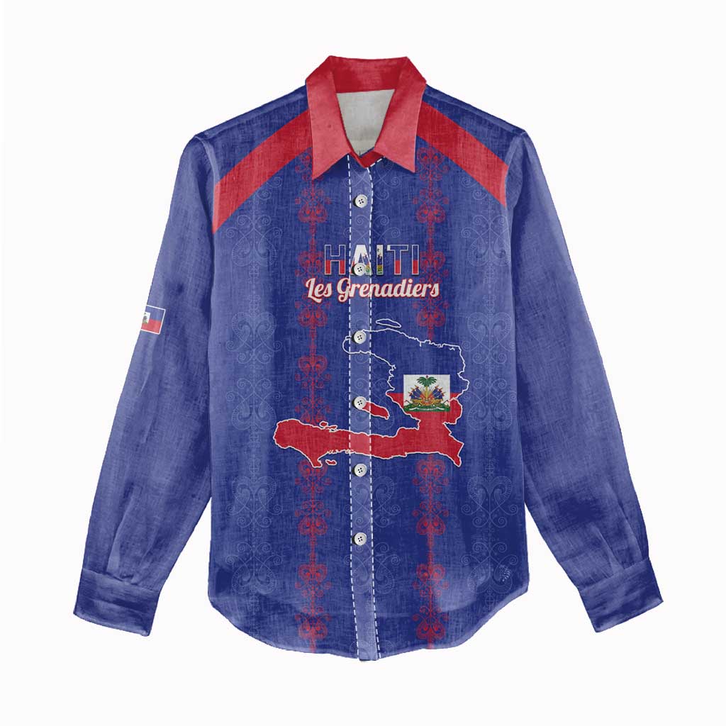 Custom Haiti Football Women Casual Shirt Les Grenadiers Veve Vodou Blue - African Pride