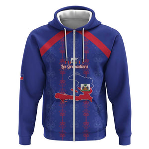 Custom Haiti Football Zip Hoodie Les Grenadiers Veve Vodou Blue - African Pride