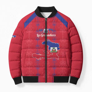 Custom Haiti Football Bomber Puffer Jacket Les Grenadiers Veve Vodou Red