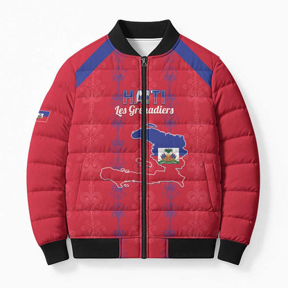 Custom Haiti Football Bomber Puffer Jacket Les Grenadiers Veve Vodou Red