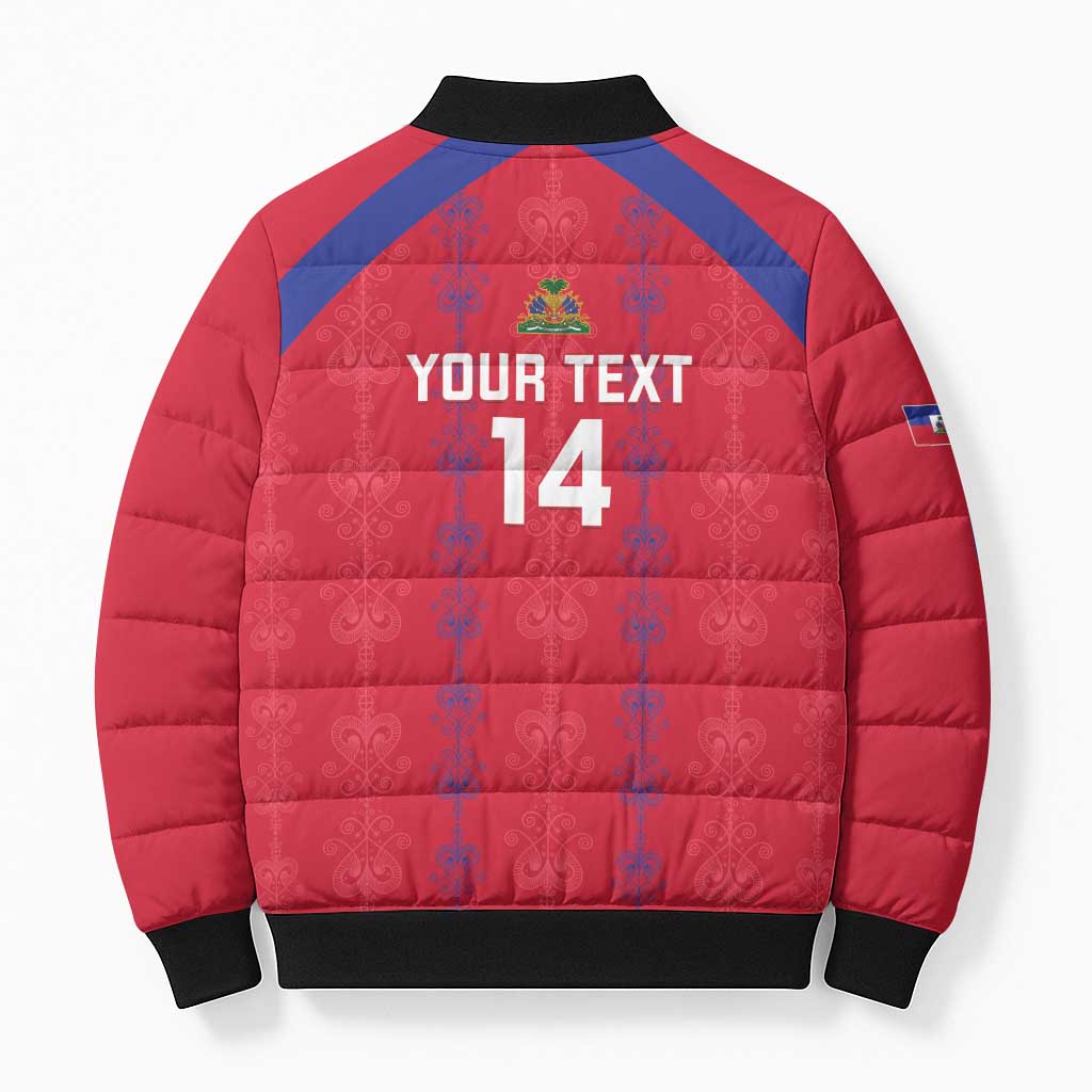 Custom Haiti Football Bomber Puffer Jacket Les Grenadiers Veve Vodou Red