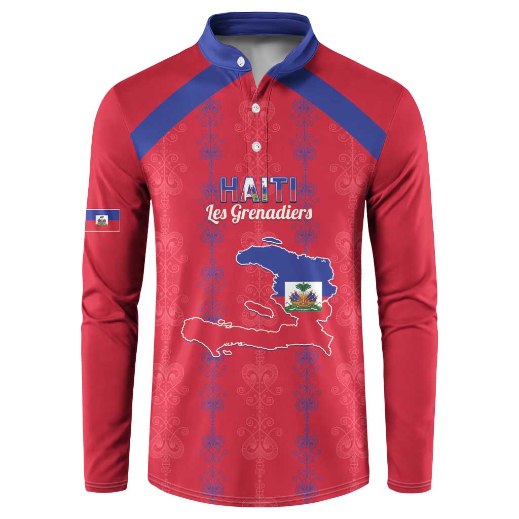 Custom Haiti Football Button Sweatshirt Les Grenadiers Veve Vodou Red