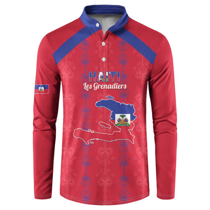Custom Haiti Football Button Sweatshirt Les Grenadiers Veve Vodou Red