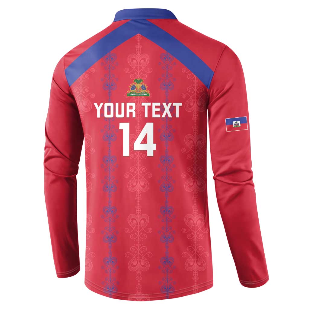 Custom Haiti Football Button Sweatshirt Les Grenadiers Veve Vodou Red
