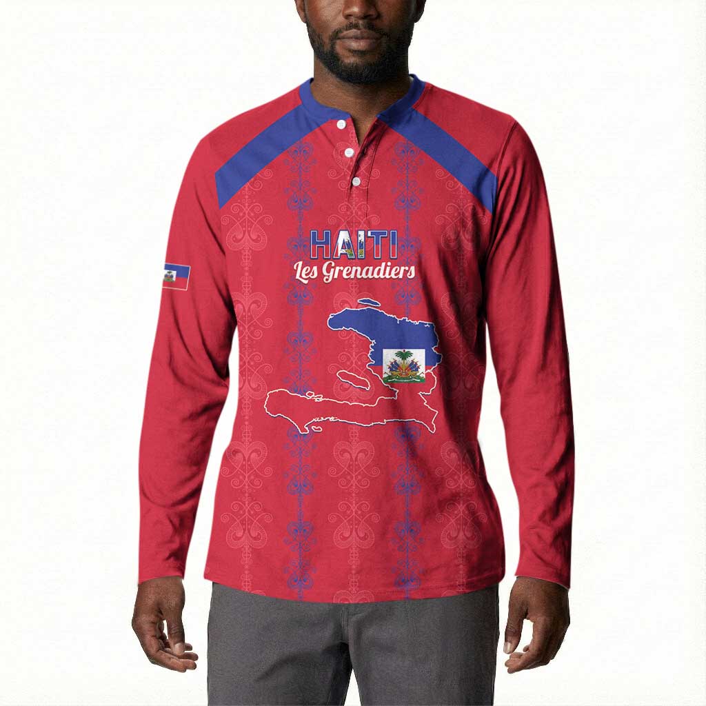Custom Haiti Football Button Sweatshirt Les Grenadiers Veve Vodou Red