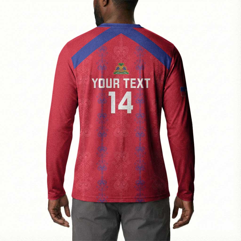 Custom Haiti Football Button Sweatshirt Les Grenadiers Veve Vodou Red
