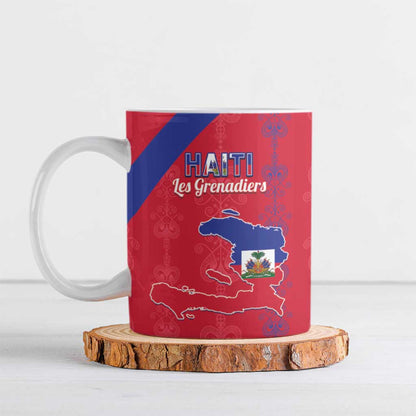 Custom Haiti Football Ceramic Mug Les Grenadiers Veve Vodou Red
