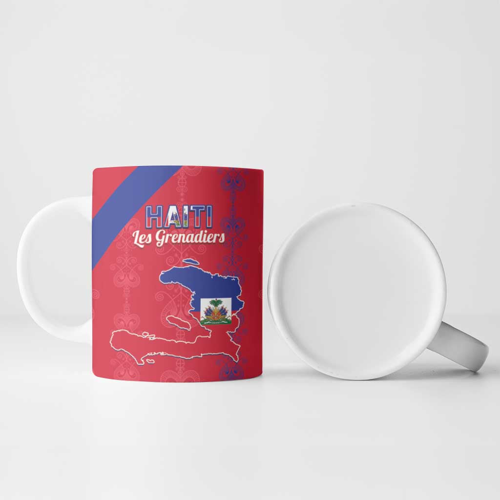 Custom Haiti Football Ceramic Mug Les Grenadiers Veve Vodou Red