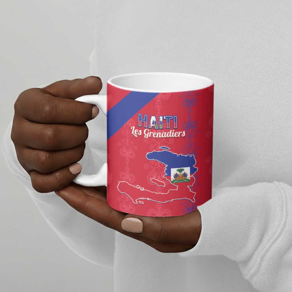 Custom Haiti Football Ceramic Mug Les Grenadiers Veve Vodou Red