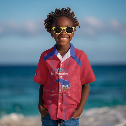 Custom Haiti Football Kid Hawaiian Shirt Les Grenadiers Veve Vodou Red - African Pride