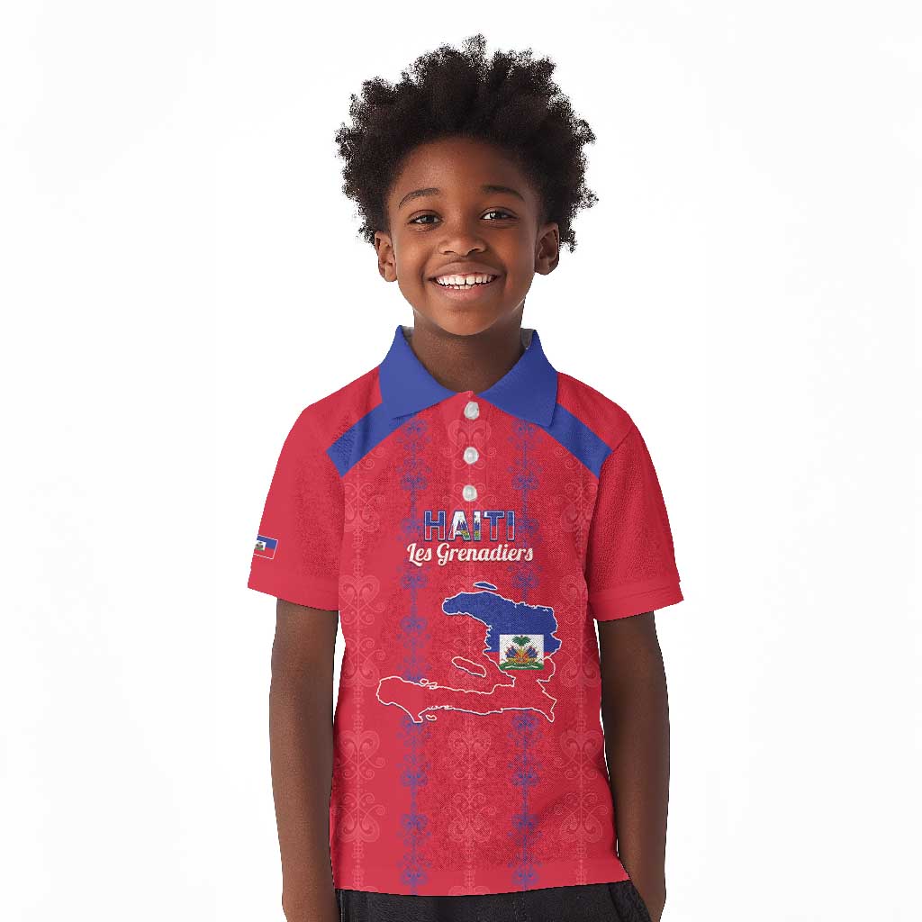 Custom Haiti Football Kid Polo Shirt Les Grenadiers Veve Vodou Red - African Pride