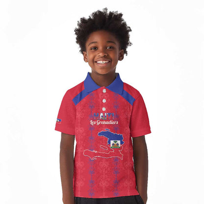 Custom Haiti Football Kid Polo Shirt Les Grenadiers Veve Vodou Red - African Pride
