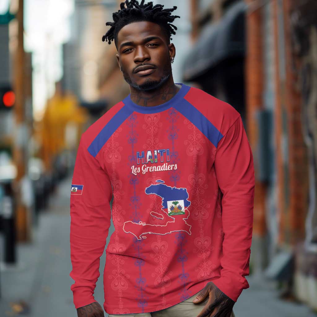 Custom Haiti Football Long Sleeve Shirt Les Grenadiers Veve Vodou Red - African Pride