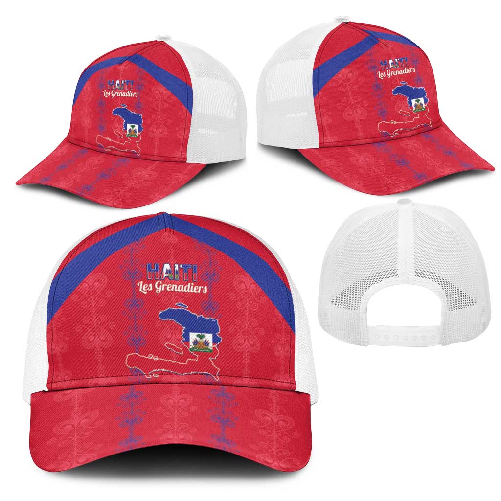 Haiti Football Mesh Trucker Cap Les Grenadiers Veve Vodou Red - African Pride