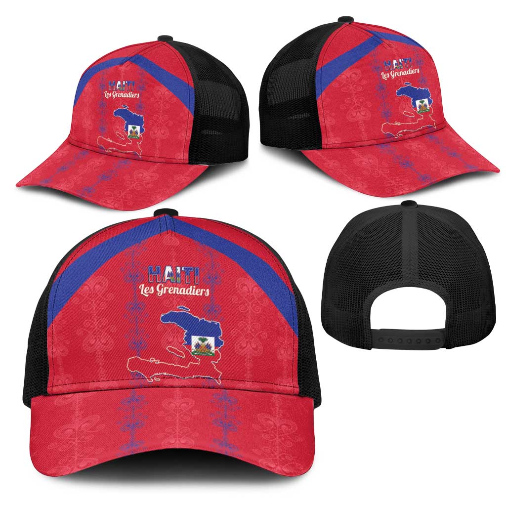 Haiti Football Mesh Trucker Cap Les Grenadiers Veve Vodou Red - African Pride