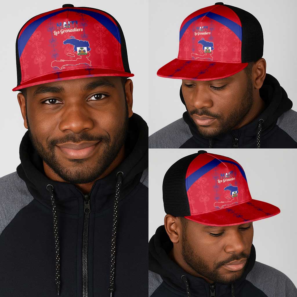 Haiti Football Mesh Trucker Cap Les Grenadiers Veve Vodou Red - African Pride