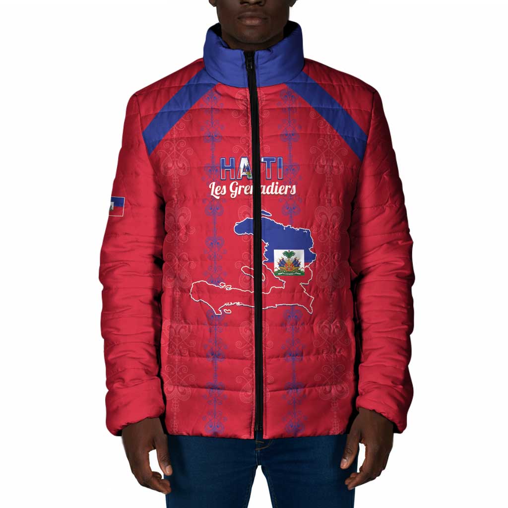 Custom Haiti Football Padded Jacket Les Grenadiers Veve Vodou Red