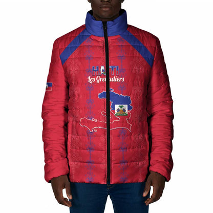 Custom Haiti Football Padded Jacket Les Grenadiers Veve Vodou Red
