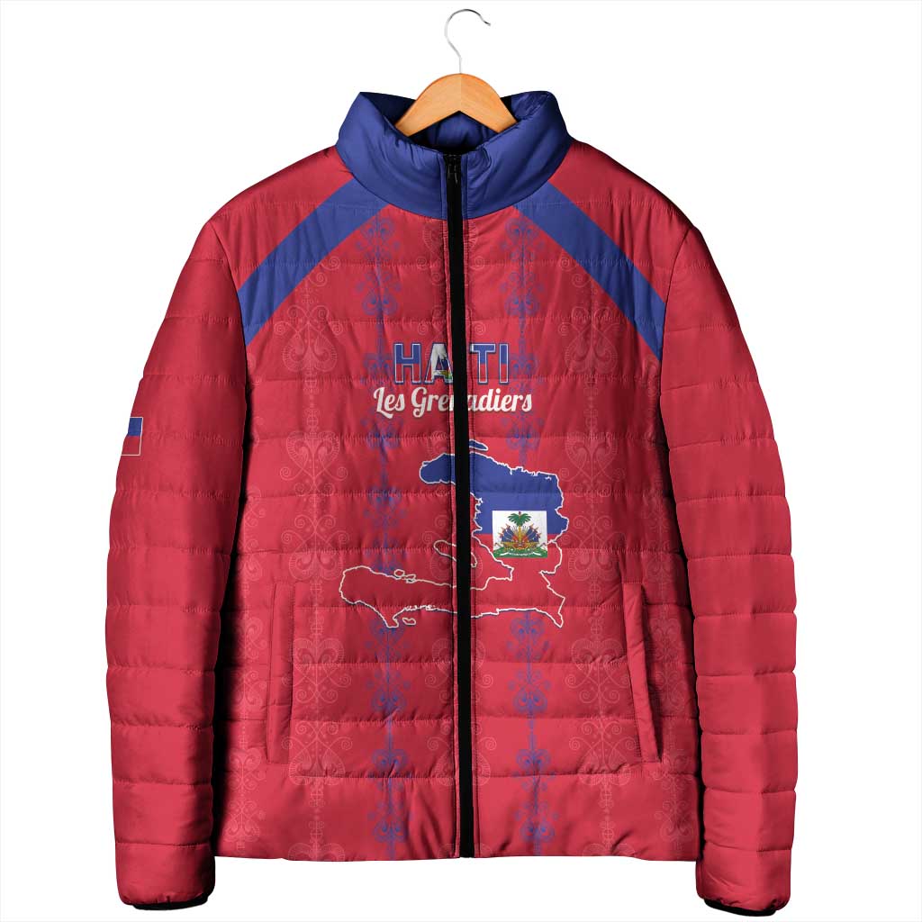 Custom Haiti Football Padded Jacket Les Grenadiers Veve Vodou Red