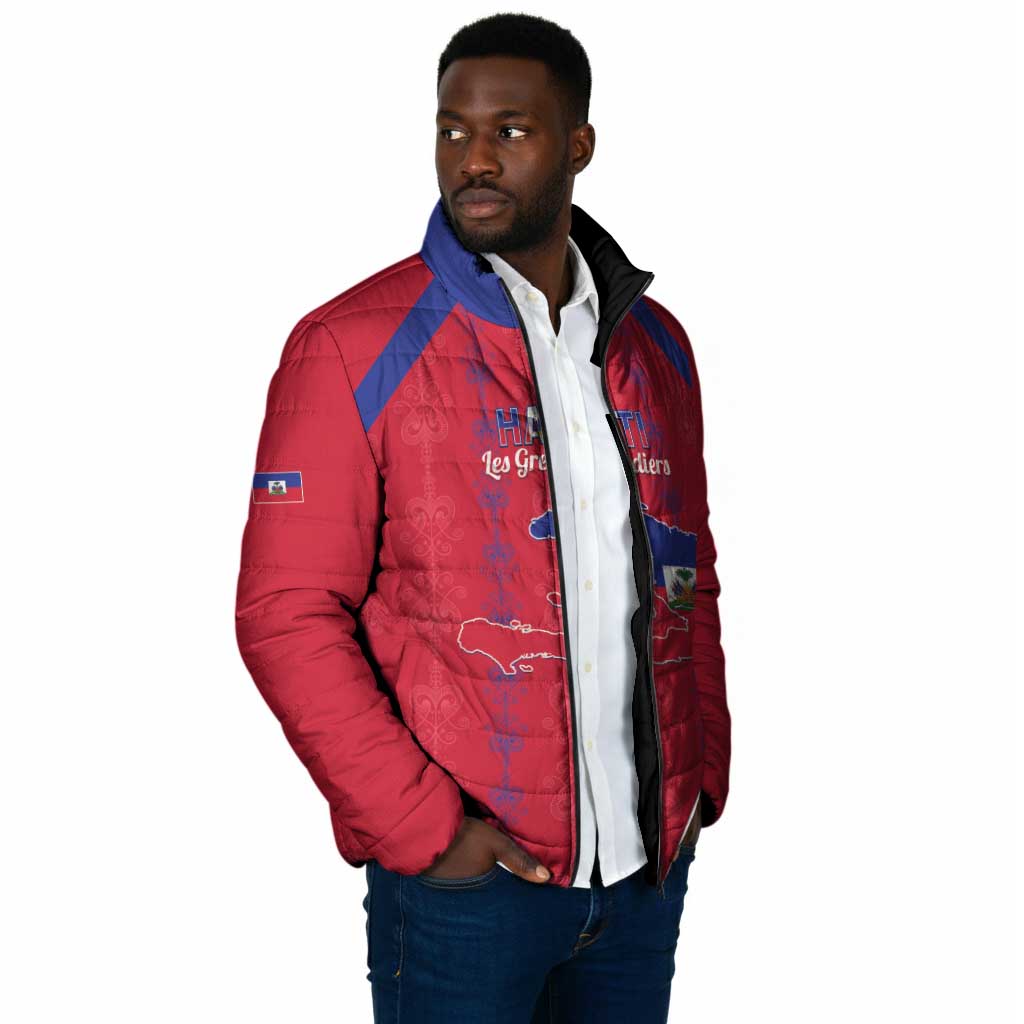 Custom Haiti Football Padded Jacket Les Grenadiers Veve Vodou Red