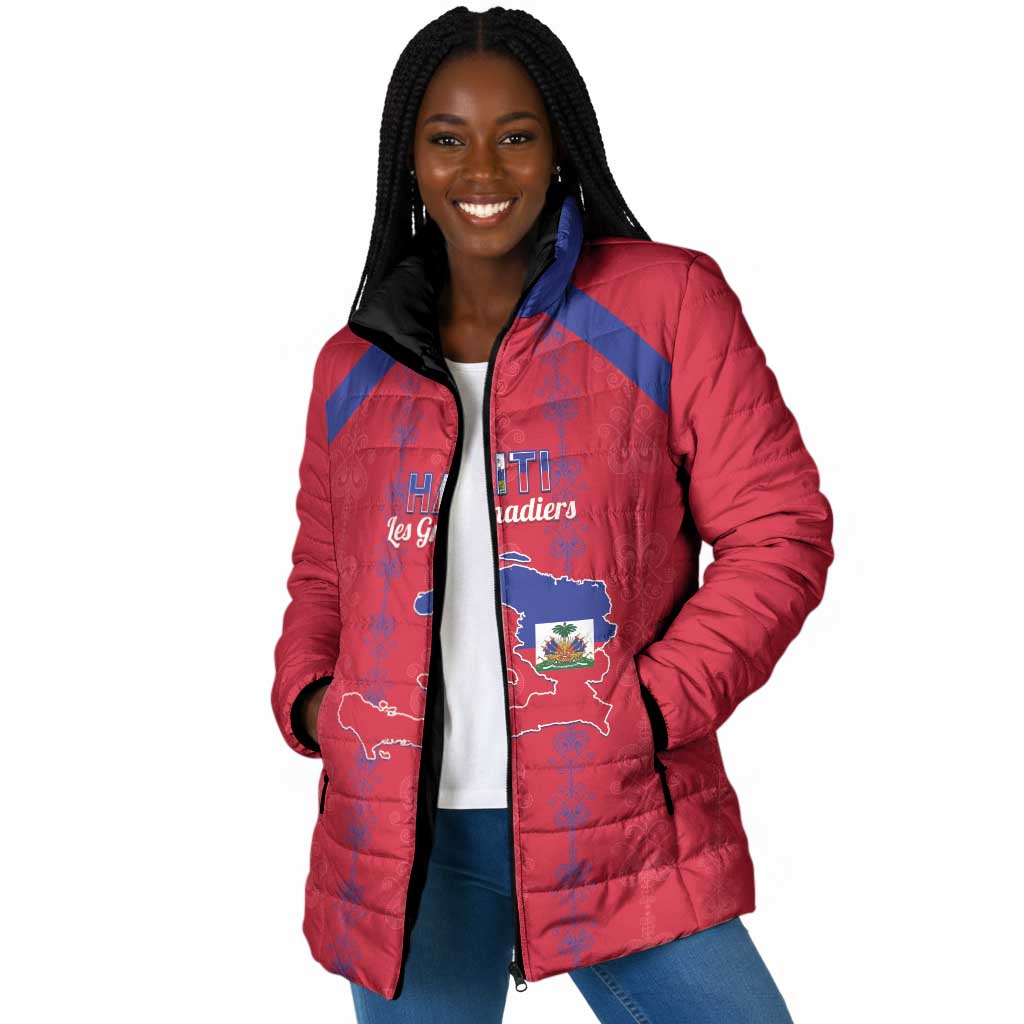 Custom Haiti Football Padded Jacket Les Grenadiers Veve Vodou Red