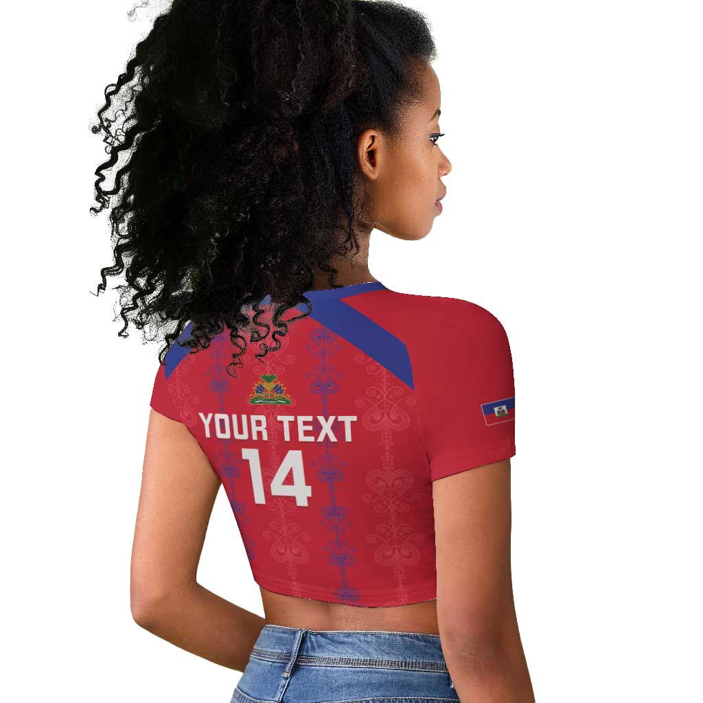 Custom Haiti Football Raglan Cropped T shirt Les Grenadiers Veve Vodou Red - African Pride