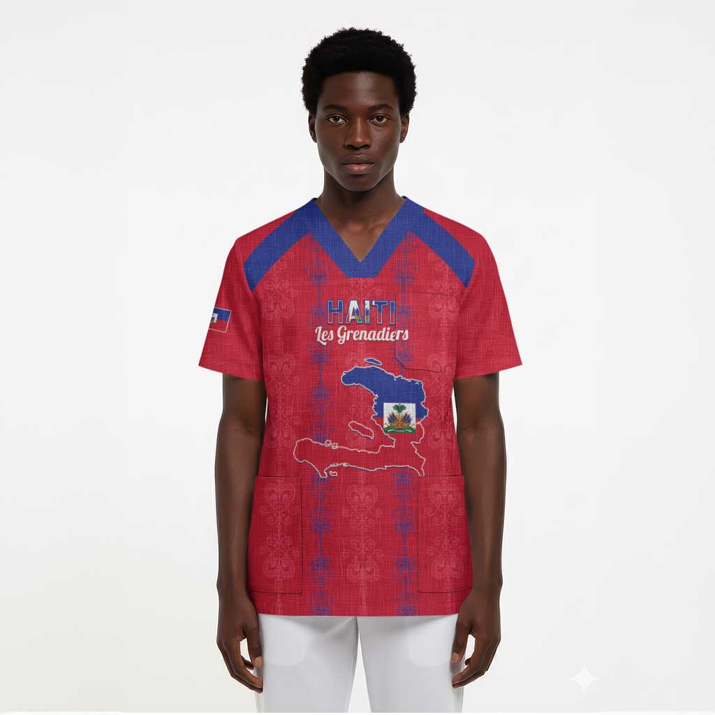 Custom Haiti Football Scrub Top Les Grenadiers Veve Vodou Red - African Pride