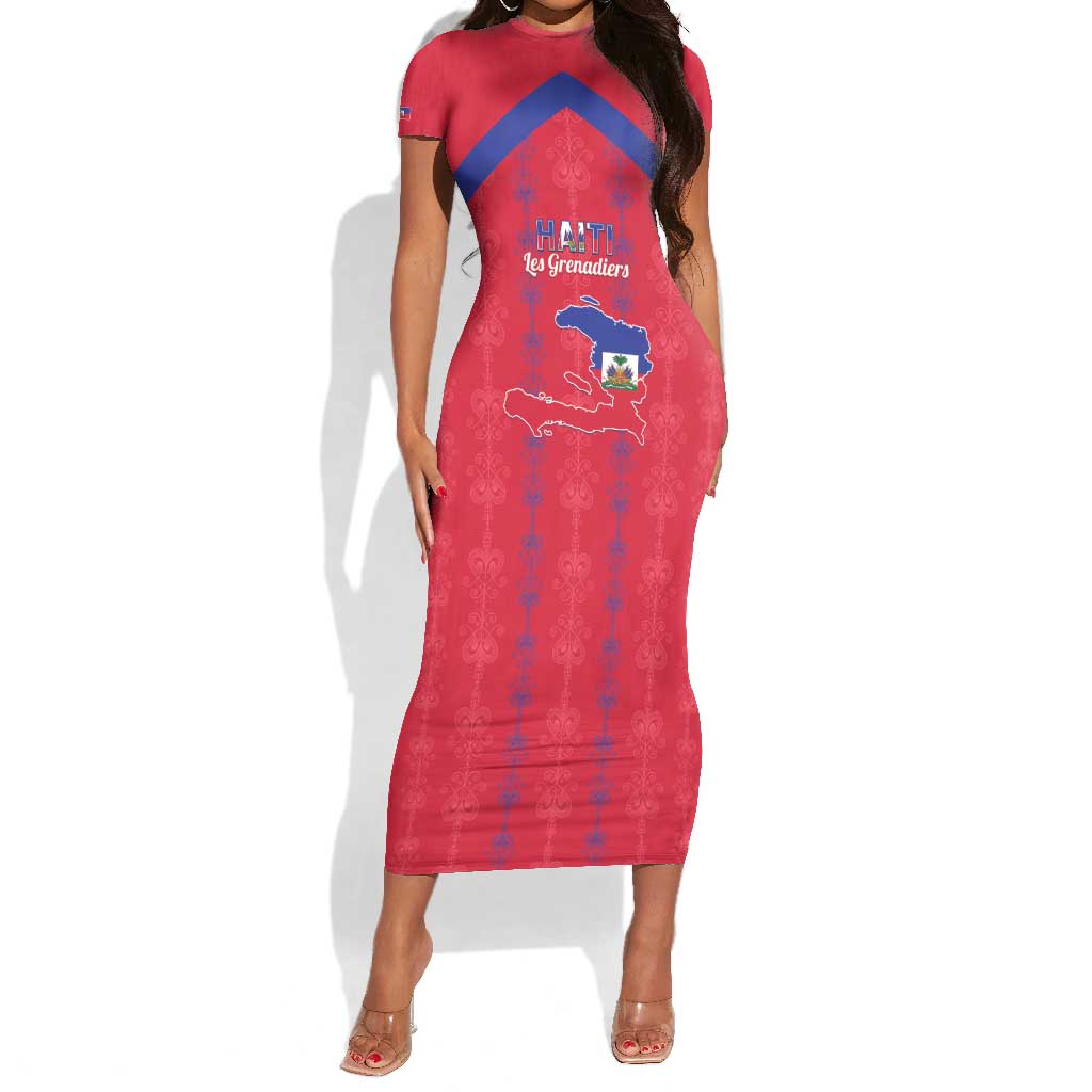 Custom Haiti Football Short Sleeve Bodycon Dress Les Grenadiers Veve Vodou Red - African Pride
