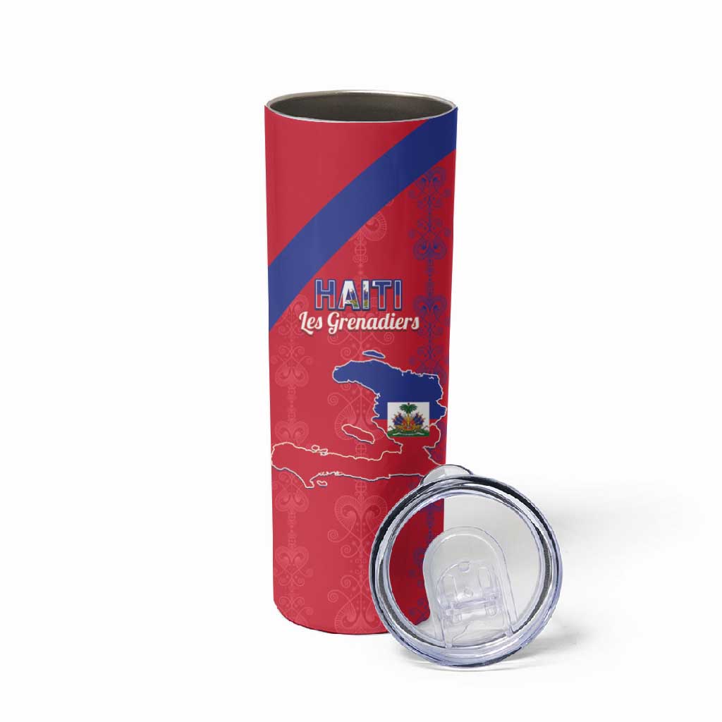 Custom Haiti Football Skinny Tumbler Les Grenadiers Veve Vodou Red - African Pride
