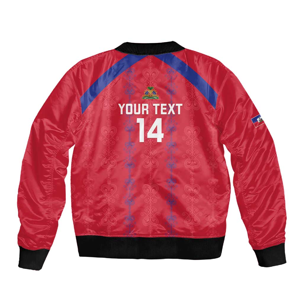Custom Haiti Football Sleeve Zip Bomber Jacket Les Grenadiers Veve Vodou Red - African Pride