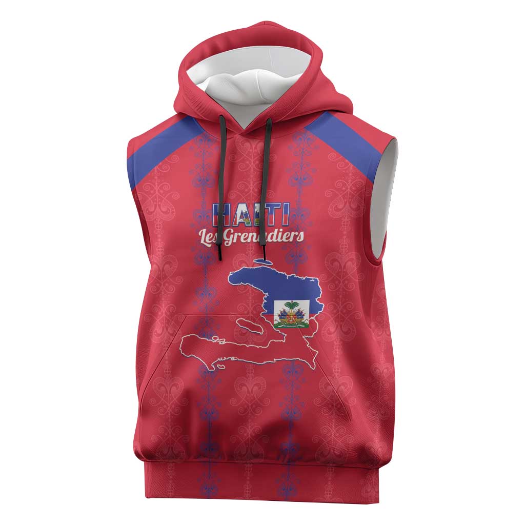 Custom Haiti Football Sleeveless Hoodie Les Grenadiers Veve Vodou Red - African Pride