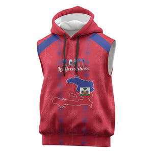 Custom Haiti Football Sleeveless Hoodie Les Grenadiers Veve Vodou Red - African Pride