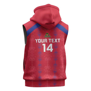 Custom Haiti Football Sleeveless Zip Hoodie Les Grenadiers Veve Vodou Red - African Pride