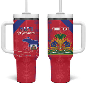 Custom Haiti Football Tumbler With Handle Les Grenadiers Veve Vodou Red - African Pride