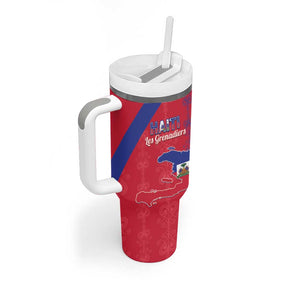 Custom Haiti Football Tumbler With Handle Les Grenadiers Veve Vodou Red - African Pride