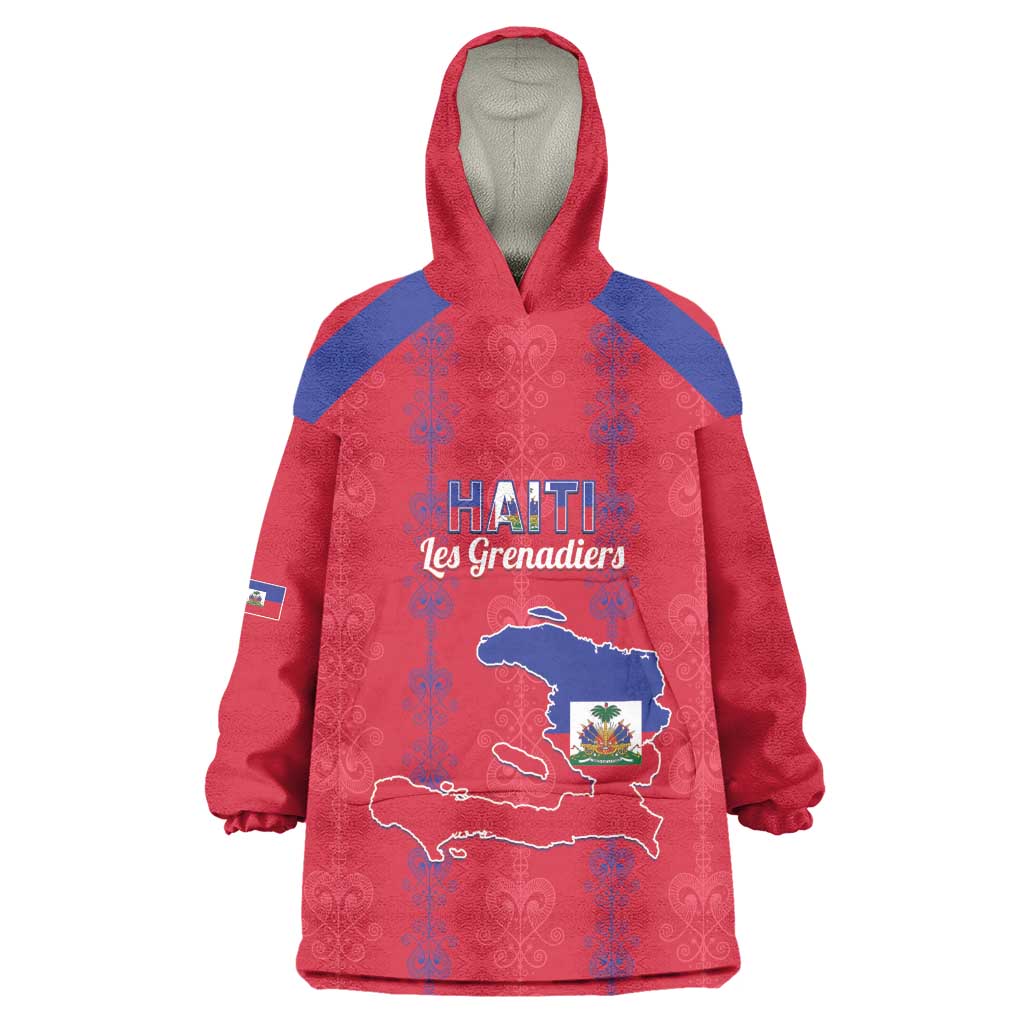 Custom Haiti Football Wearable Blanket Hoodie Les Grenadiers Veve Vodou Red - African Pride
