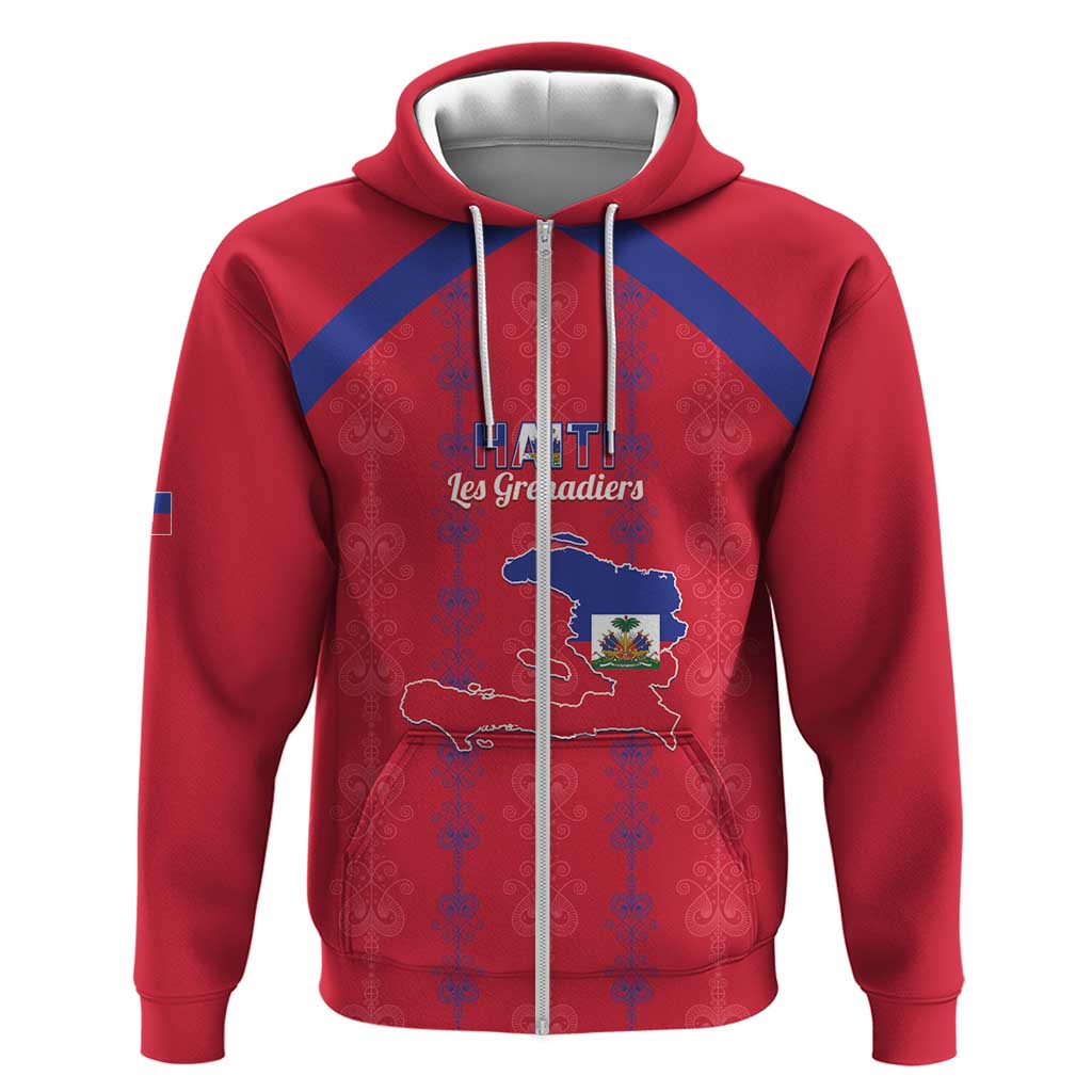 Custom Haiti Football Zip Hoodie Les Grenadiers Veve Vodou Red - African Pride