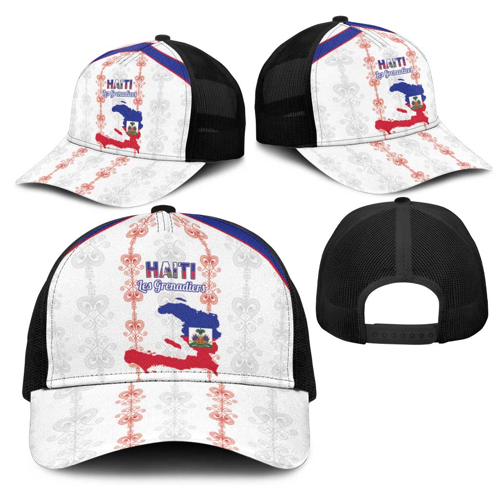 Haiti Football Baseball Net Cap Les Grenadiers Veve Vodou White - African Pride