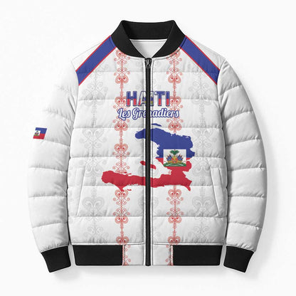 Custom Haiti Football Bomber Puffer Jacket Les Grenadiers Veve Vodou White