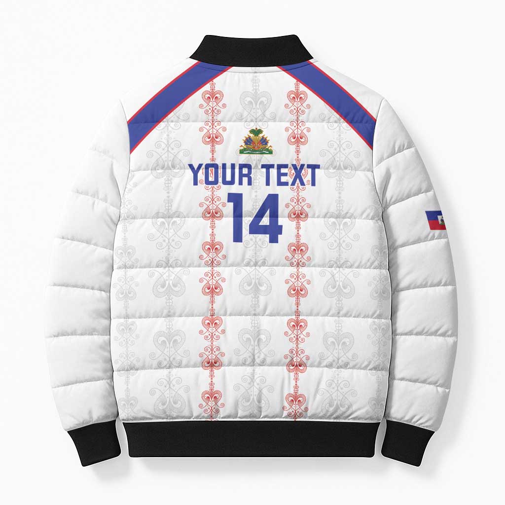 Custom Haiti Football Bomber Puffer Jacket Les Grenadiers Veve Vodou White