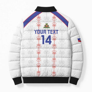 Custom Haiti Football Bomber Puffer Jacket Les Grenadiers Veve Vodou White